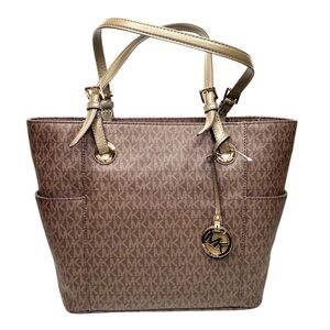 NEW Michael Michael Kors Jet Set East West Tote Signature Brown/ Olive Handbag